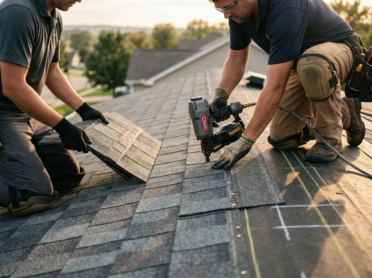 Professional roofer working on a residential roof in Coral Springs